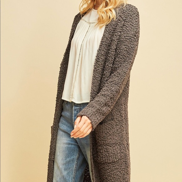 LAST 1‼️ASHLIE Charcoal Faux Shearling- Cardigan - Picture 6 of 6